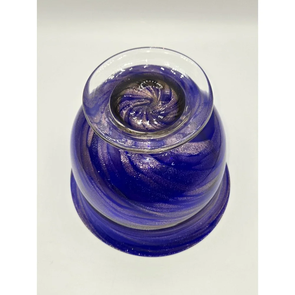 Cobalt Blue Art Glass‎ Pedestal Vase Aventurine Swirl Hand Blown Bowl Form